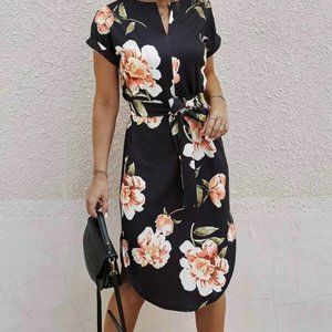 Floral Printed Belted Dress